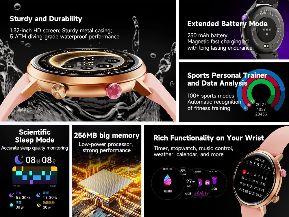 Big Price! Women's Smartwatch 50M Waterproof for Swimming Blood Pressure Sleep Heart Monitoring Diverse Sports Tracking