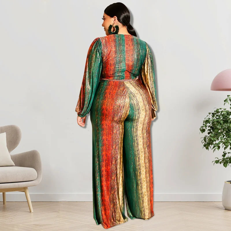 New Plus Size Women Jumpsuits Elegant V Neck Long Sleeve Rompers Office Lady Straight One Piece Outfits Wholesale Drop Shipping