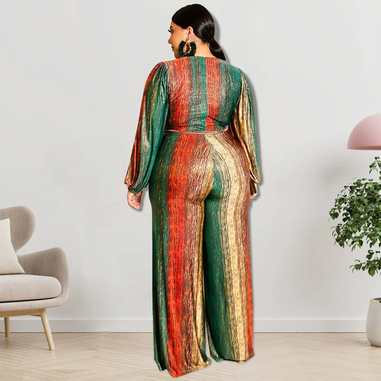 New Plus Size Women Jumpsuits Elegant V Neck Long Sleeve Rompers Office Lady Straight One Piece Outfits Wholesale Drop Shipping