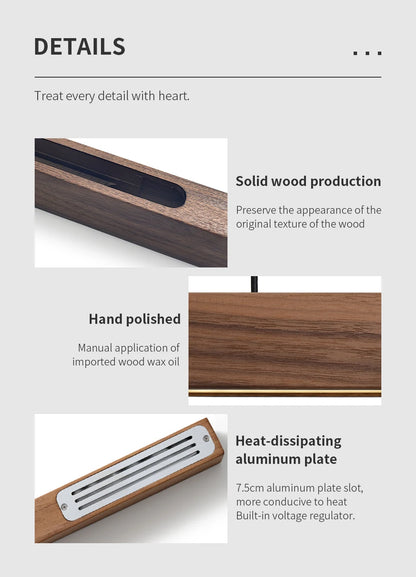 Nordic Wood Pendant Lights LED Modern Hanging Lamps for Dining Living Room Kitchen Office Shop Long Strip Celling Lamp