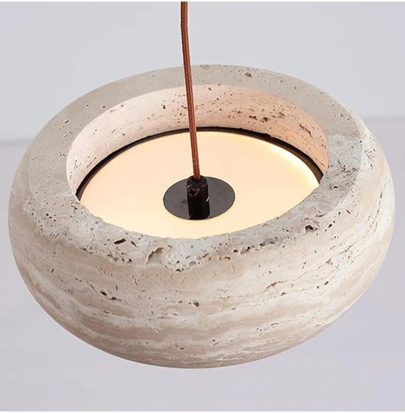 7.8in Modern Pendant Light Adjustable Pendant Lights With Yellow Travertine Lampshade LED 18W 3 Color Dining Room Bedroom