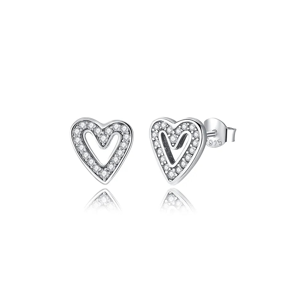 Original 925 Sterling Silver Earrings Infinity Love Heart Piercing Crystals Stud Earings For Women Birthday Gift Luxury Jewelry