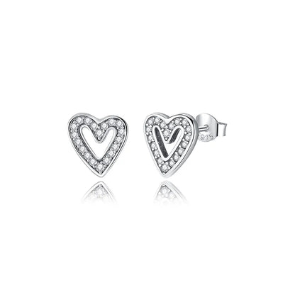 Original 925 Sterling Silver Earrings Infinity Love Heart Piercing Crystals Stud Earings For Women Birthday Gift Luxury Jewelry