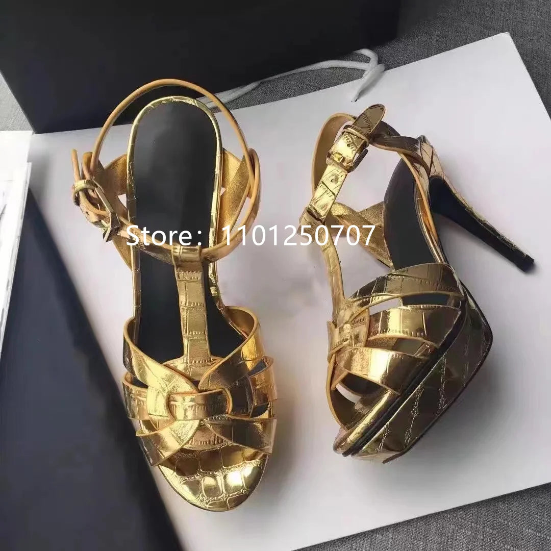 Luxury Style Women Sandals Summer Platform Women High Heels 14CM Open Toe Spike Heels Dressing Shoes Brand