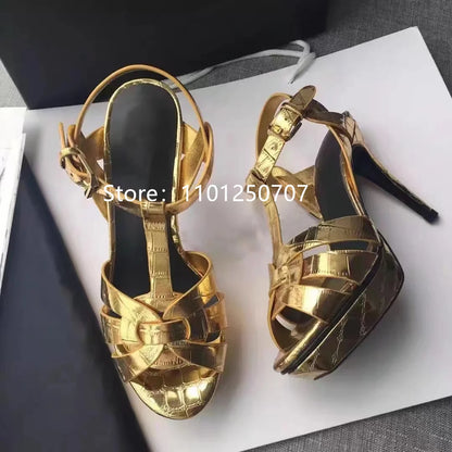 Luxury Style Women Sandals Summer Platform Women High Heels 14CM Open Toe Spike Heels Dressing Shoes Brand