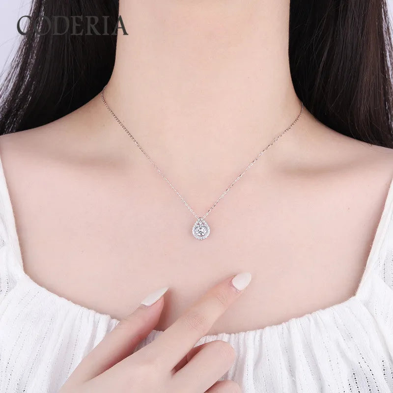 14K White Gold Plated Sterling Silver Moissanite Drop Necklace Pendant 1.0 Carat Diamond Necklace Jewelry for Women Girls