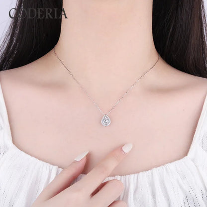 14K White Gold Plated Sterling Silver Moissanite Drop Necklace Pendant 1.0 Carat Diamond Necklace Jewelry for Women Girls
