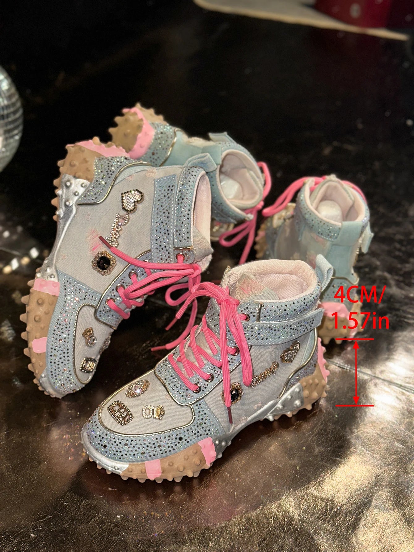 Women Rhinestone Casual Luxury Sneakers Diamond High-Top Designer Boots Thick Bottom Shoes Female Tennis Outdoors Walking Shoes
