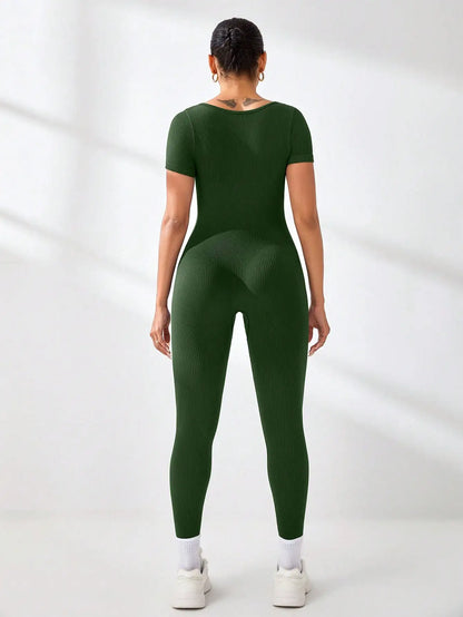 Women's Slimming Sexy Yoga Sports Jumpsuit Spring Summer Threaded Square Collar Lifting Buttocks Design Comfortable Active Wear