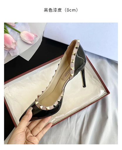 Luxury Brand Women's Shoes Woman Sandals Summer Rivets High Heels Side Empty Female Leather Fashion Prom Ladies Shoes Women 2026