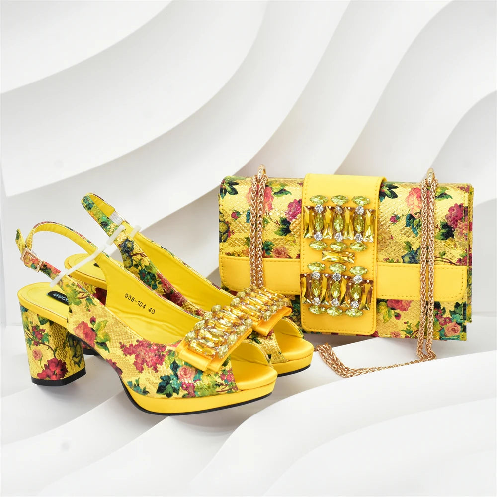 Latest Party Shoes and Bag Match for Women Rhinestone Shoe and Bag Set for Party in Women Nigerian Peep Toe Sexy Wedding Pumps