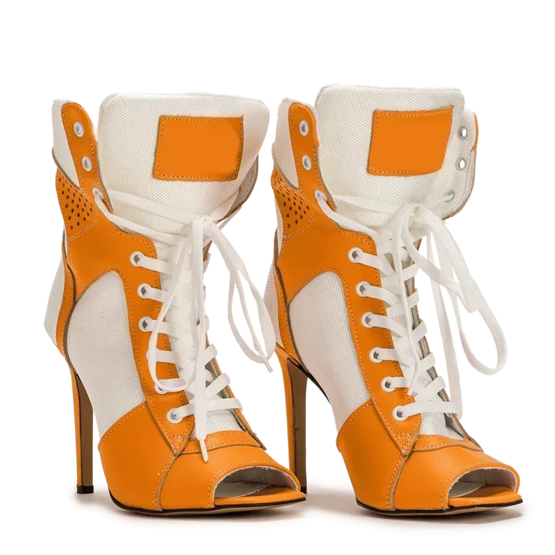 Peep Toe Corss Tied Patchwork Ankle Boots Sexy Square Toe Thick Heel New Arrivals Fashion Women Runway Shoes