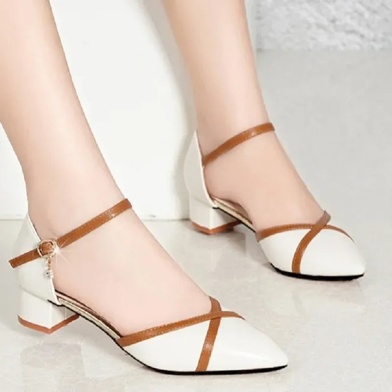 Sapatos Femininas Women Sexy Silver Wedding High Quality Buckle Strap Square Heel Shoes Lady Bridal Golden High Heel Shoes E55