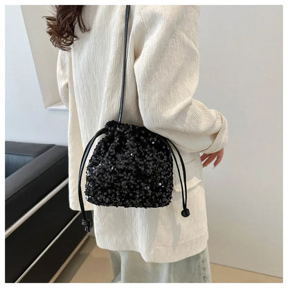 Shiny Sequin Drawstring Shoulder Bags for Women, Mini Crossbody Purse ,Sparkly Evening Handbag Suitable for Party Night Out