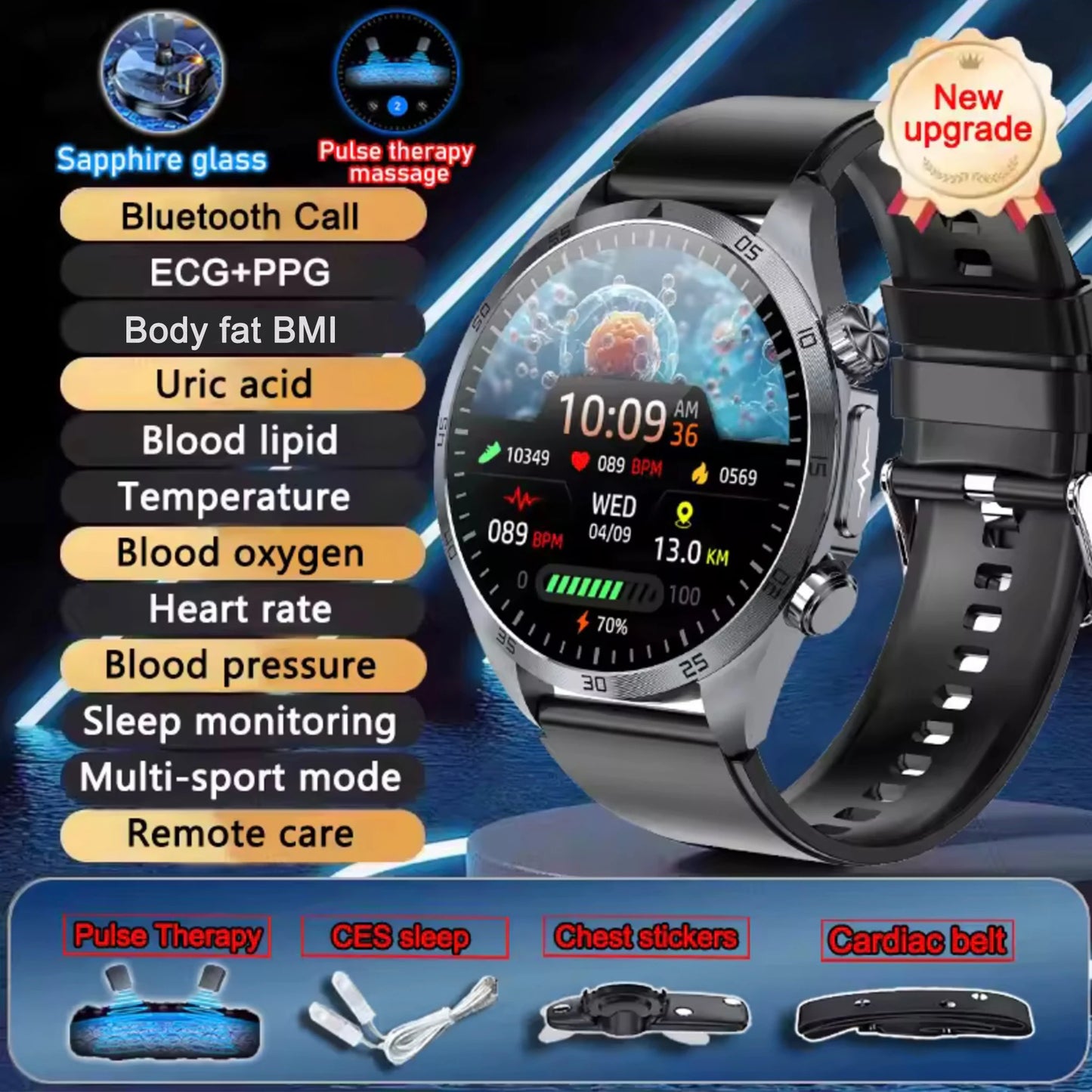 2026 New Medical Grade ECG Smart Watch Laser Treatment Accurate Measurement Blood Lipid Blood Oxygen BMI Sport Health Smartwatch