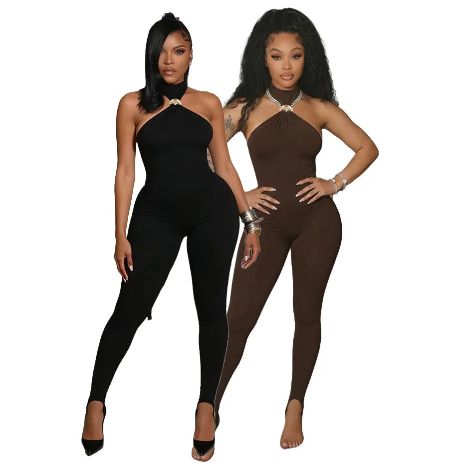 10 Wholesale Rompers Women Sleeveless Halter Lace Up Backless Jumpsuits Sexy Foot-pressing Y2k Fashion Clothing K17113