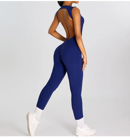 Summer Women Sleeveless Back Hollow Jumpsuit Fitness Sport Bodysuit Yoga Clothing Female Breathable Gym Overalls Workout Clothes