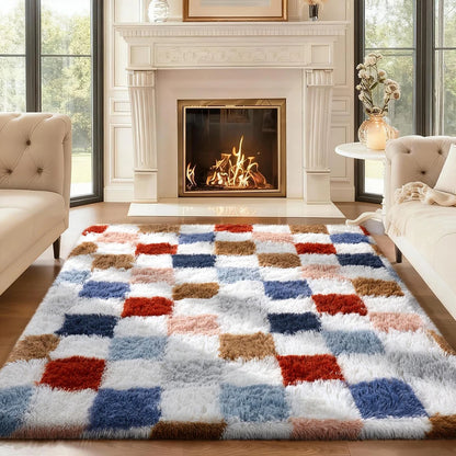 1pc Soft Long-hair Plush Carpet Rug Non-Slip Plush Fluffy Soft Furry Bedside Carpet Drum Carpet Holiday Suitable for Dormitory Home Decoration Pet-Friendly Bedroom Living Room Carpet Home Decoration Room Decoration