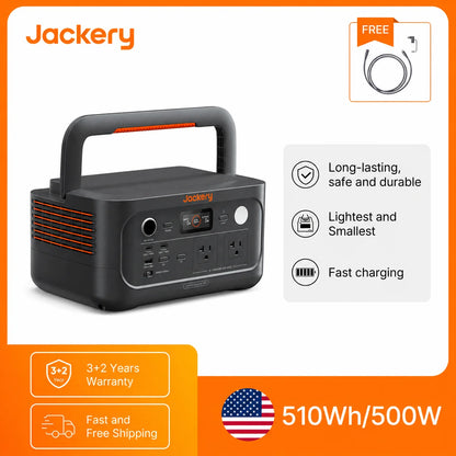 Jackery Portable Power Station Explorer 500 v2 New with 5m Extension Cord, 510Wh, Solar Generator for Outdoors Camping, Travel