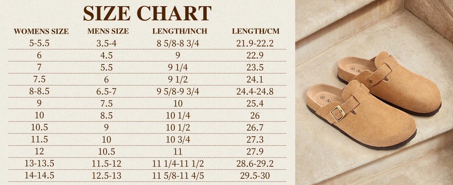 Asgard Women Suede Clogs Genuine Leather Mules Adjustable Buckle with Comfort Cork Footbed and Arch Support Aldult Potato Shoes