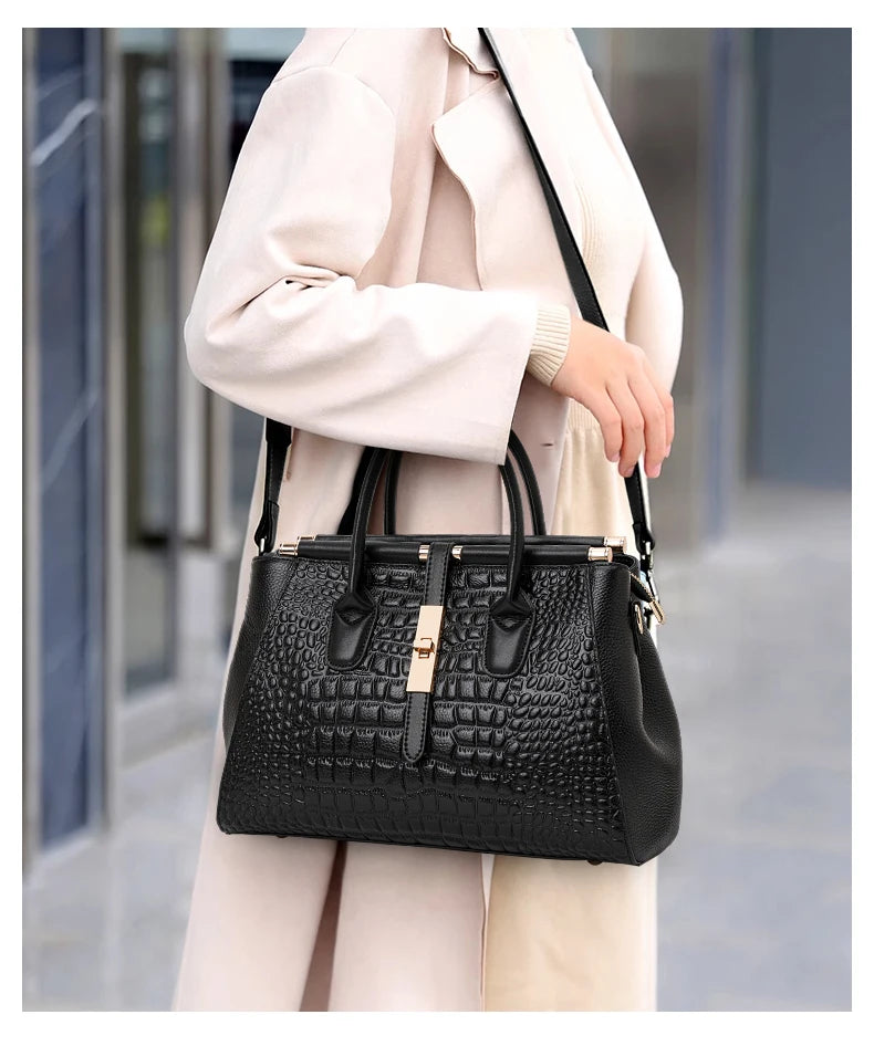 Aidrani Genuine leather women's handbag, fashion crocodile pattern design, high-end luxury cowhide bag large capacity