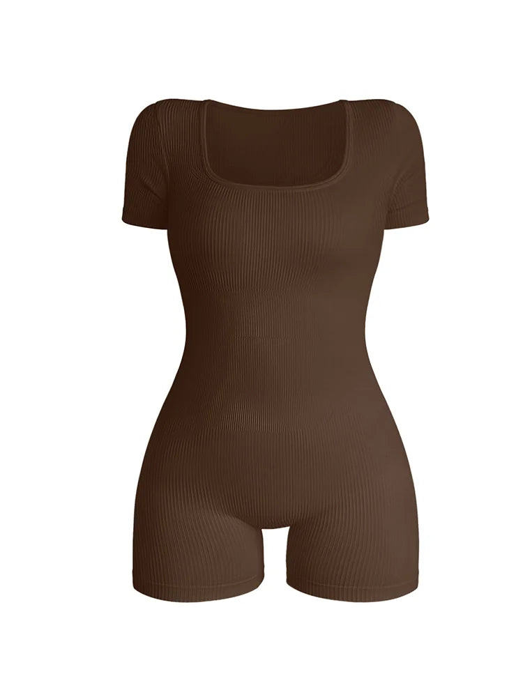Women's Square Neck Short Sleeved Jumpsuit Sexy High Waist Bodycon One-piece Jumpsuit Fashionable Sexy Streetwear Ladies