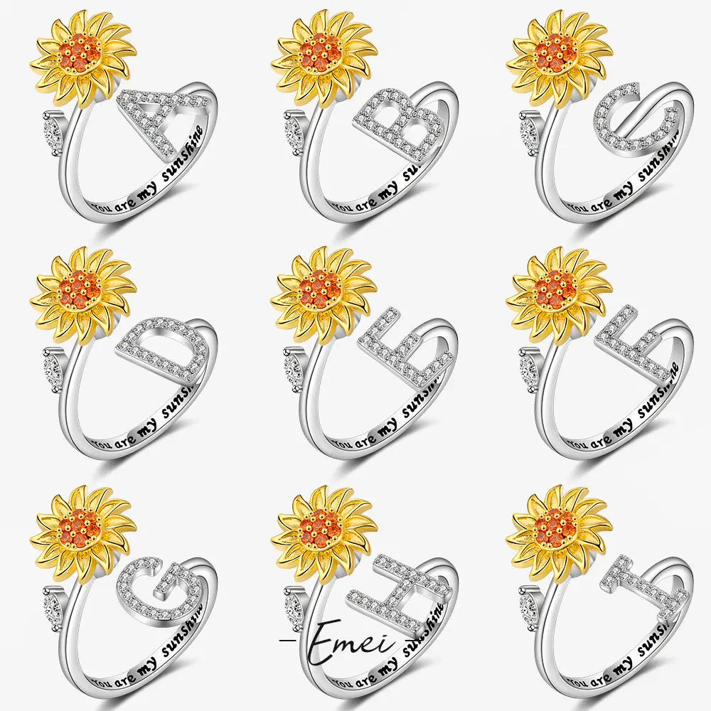 Anti Stress Anxiety Fidget Rings for Women Stainless Steel Sunflower Sun Star Spinner Ring Christmas Jewelry Gifts Dropshipping