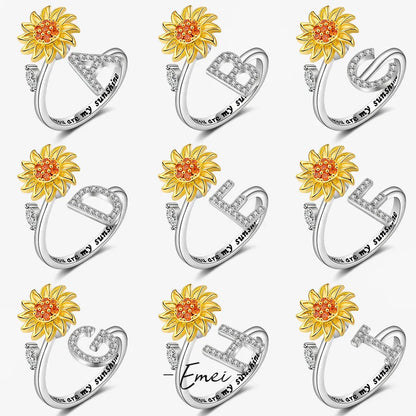 Anti Stress Anxiety Fidget Rings for Women Stainless Steel Sunflower Sun Star Spinner Ring Christmas Jewelry Gifts Dropshipping