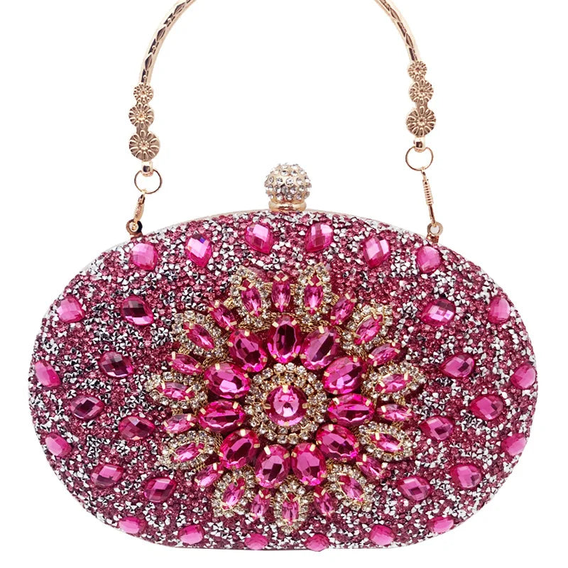 Gold Round Bag Luxury Brand Rhinestone Clutch Bags for Women 2024 Crystals Party Purses Diamond Designer Crossbody Handbags