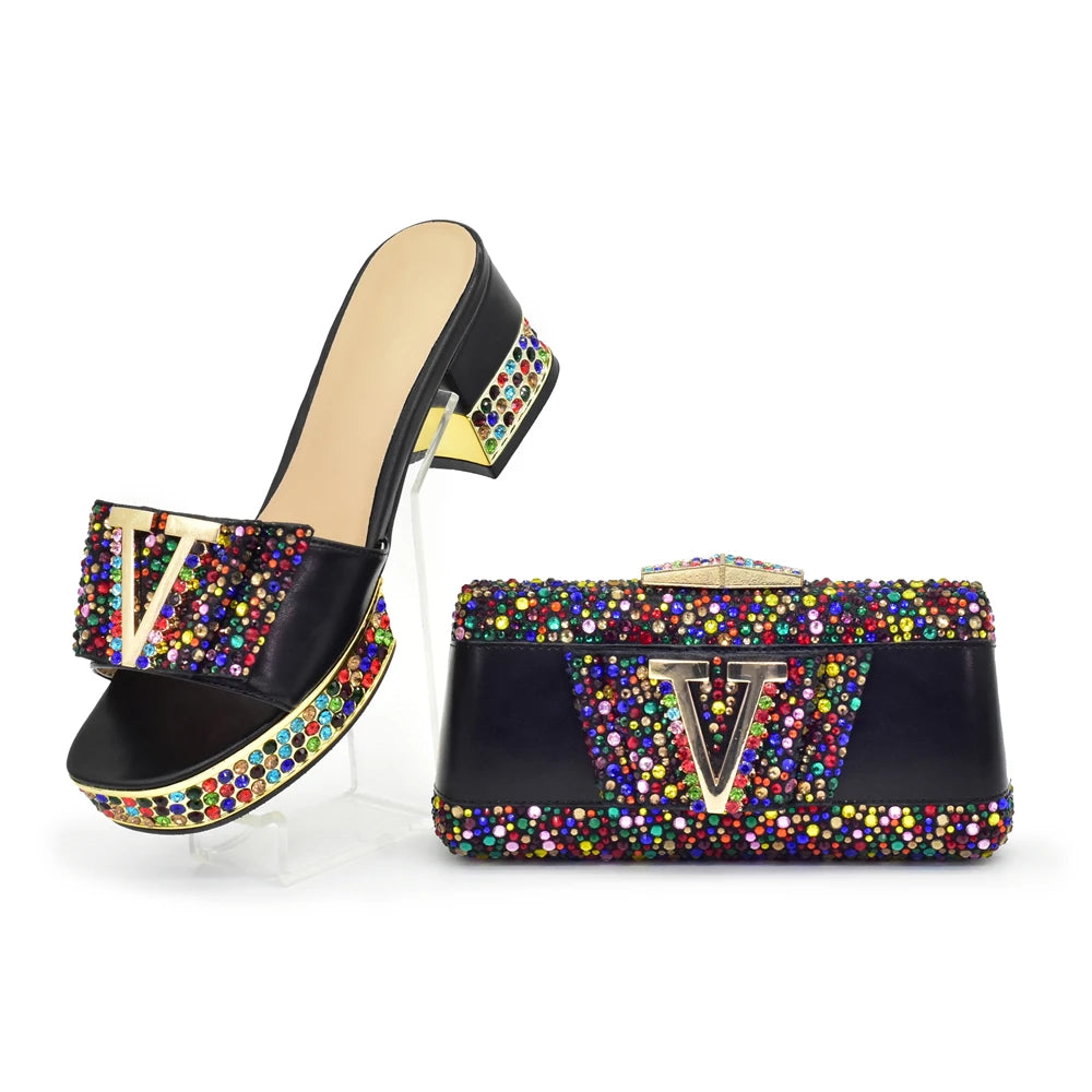 New Shoe and Bag for Nigeria Party Wedding Peep Toe Italian Women Shoes Matching Bag Decorate with Rhinestone for Wedding Dress