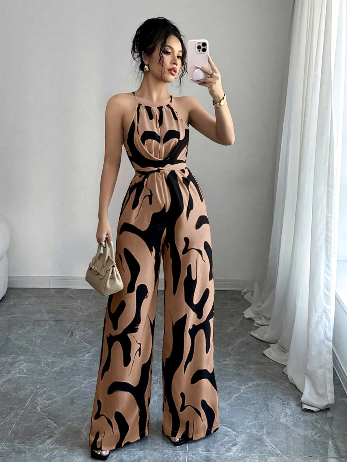 Summer Women's Sexy Halter Neck Jumpsuit Casual Pants Jump Suits For Women Geometric Print Jumpsuit Party Outfits For Women
