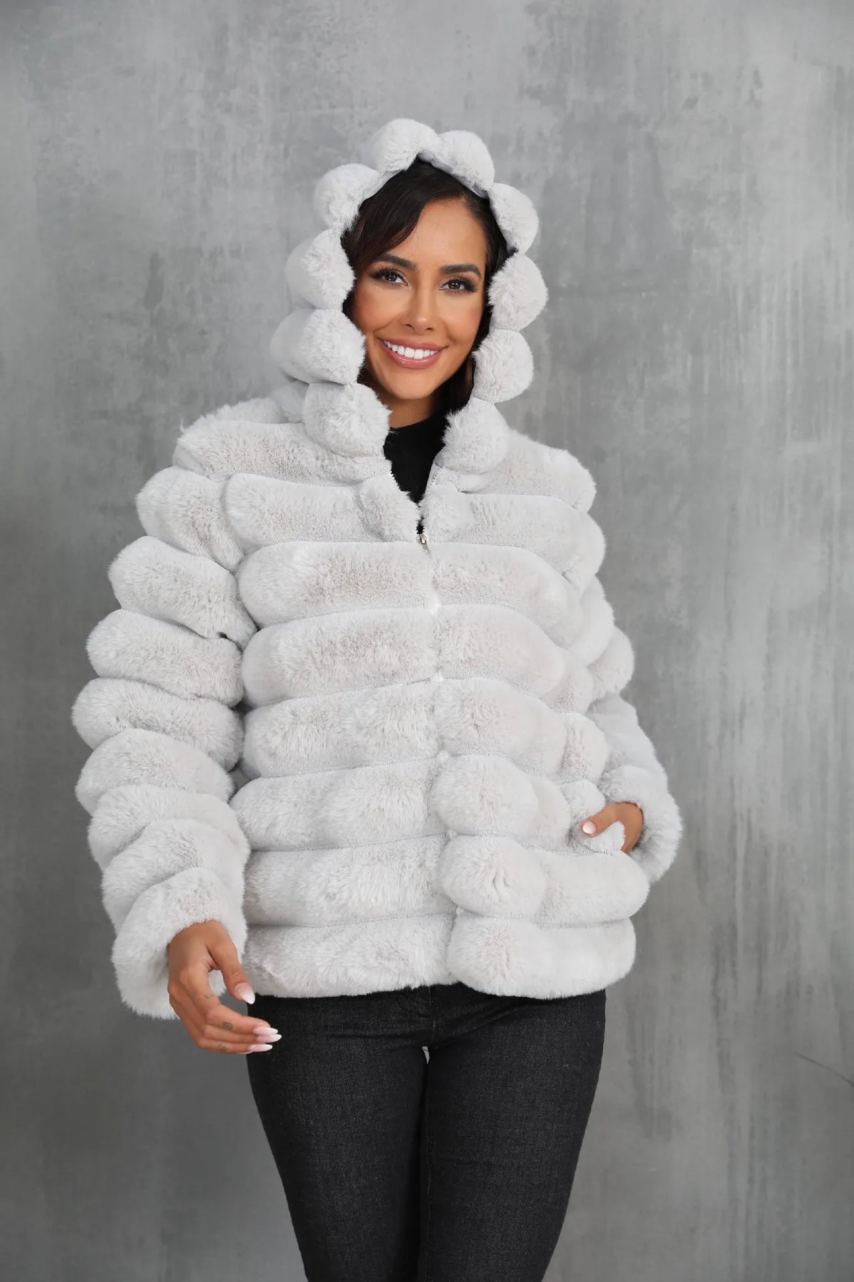 2026 Winter Hooded Plus Size Faux Fur Cropped Coat Women Furry Long Sleeve Plush Jacket Lady Large Fake Fur Warm Fluffy Cardigan