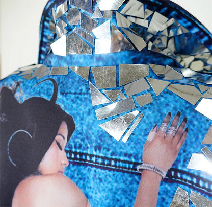 Blue Cowboy Mirror Jacket Women Shiny Stage Performance Costume Party Dance Nightclub Rave Singer DJ Hip Hop Dance Outfit