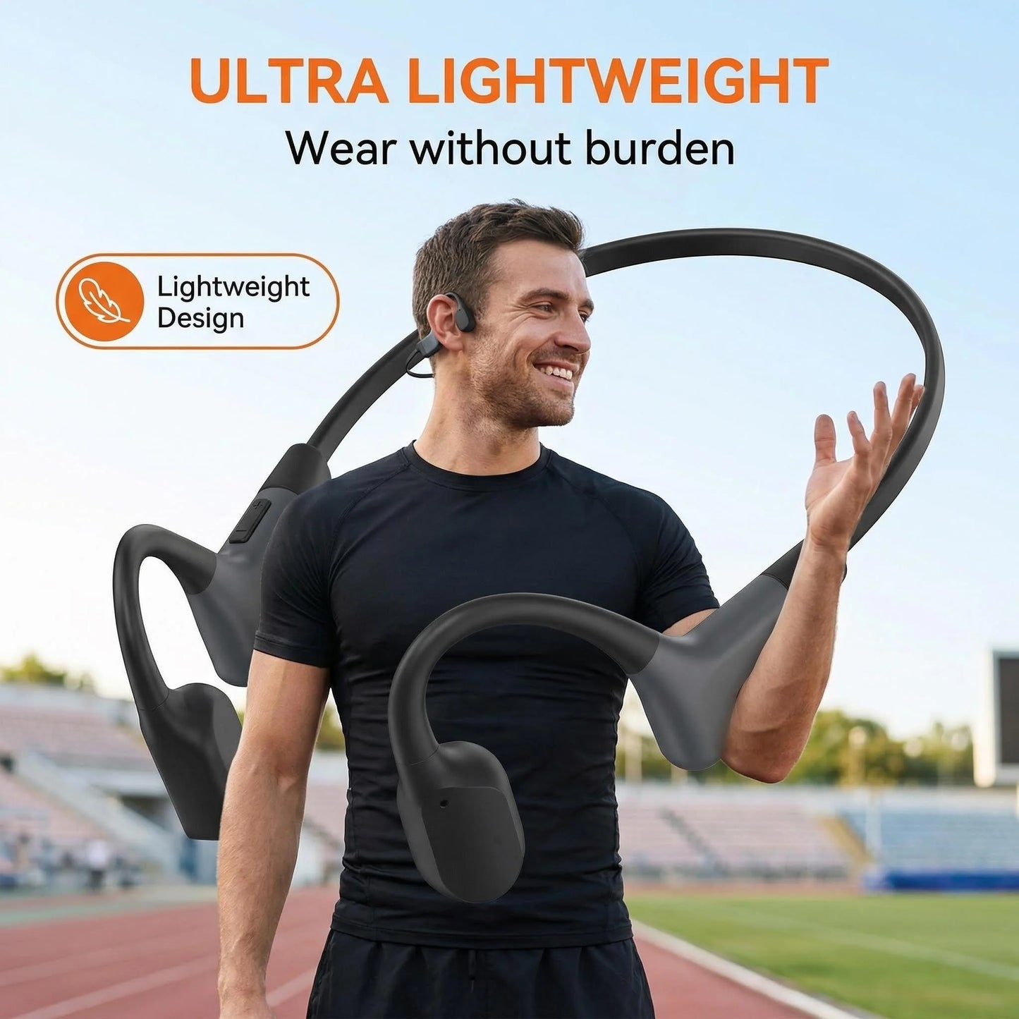 2026 New Bluetooth 5.3 Bone Conduction Headphones Open-Ear Wireless Earphones, 20H Long Battery ENC Mic, Lightweight Sweatproof for Running