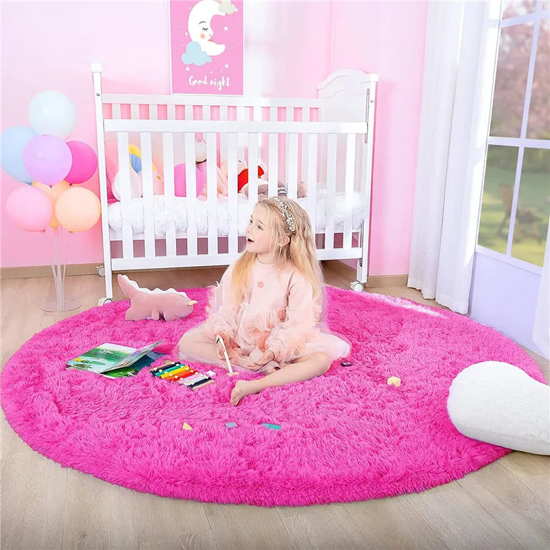 Round Fluffy Soft Area Rugs for Kids Room Princess Castle Plush Shaggy Carpet Cute Circle Nursery Rug Home Decor Circular Carpet