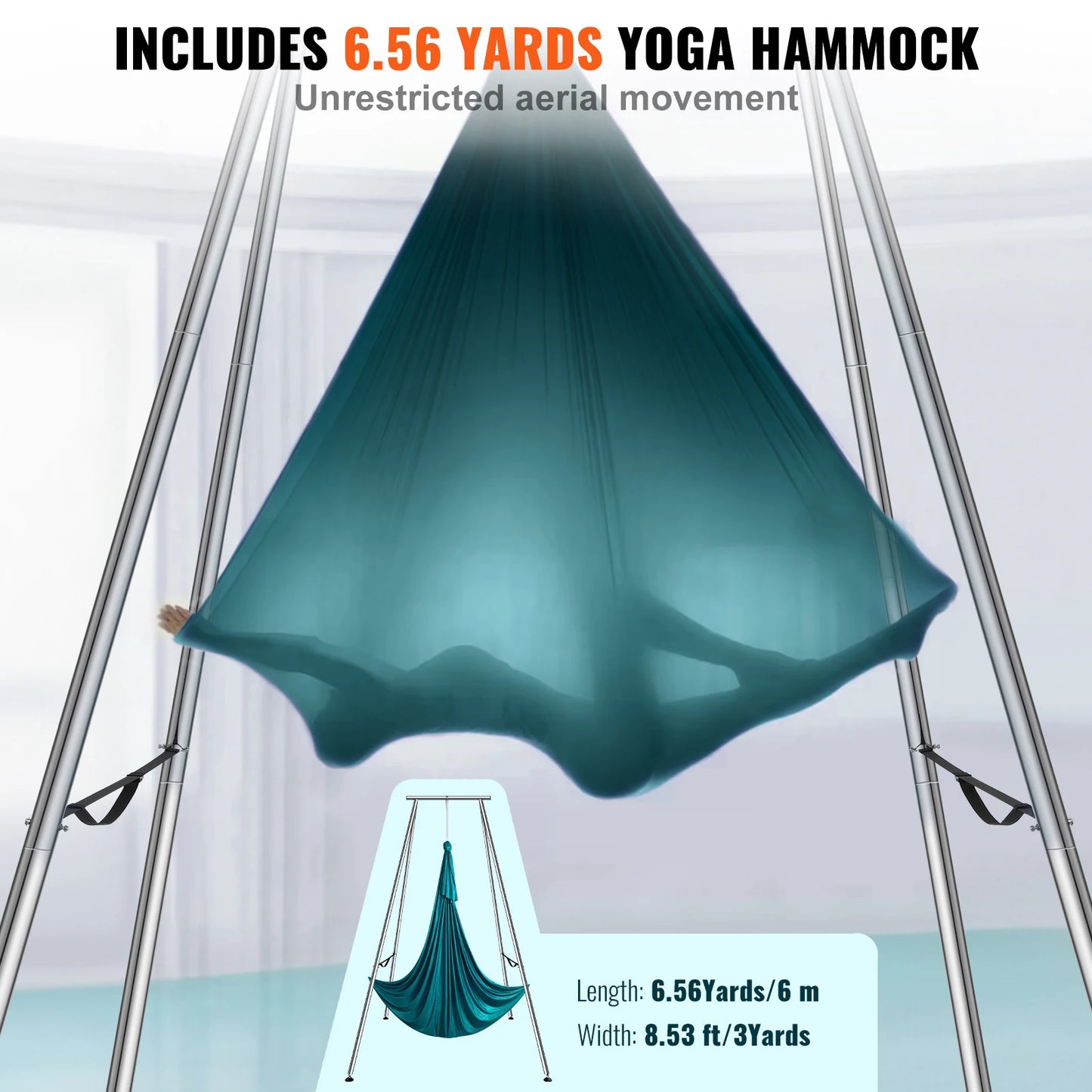 SucceBuy Aerial Yoga Frame&Hammock 9.67FT Professional Yoga Swing Stand with 6.6 Yards Aerial Silks Max 551lbs Indoor Aerial Rig