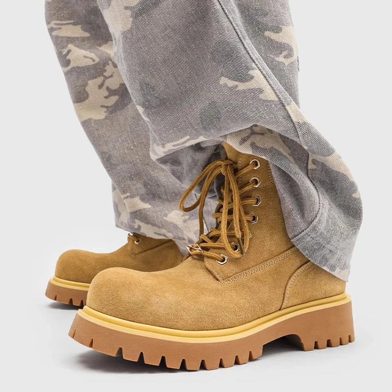 Big Round Toe Yellow Boots Man 2025 Autumn Men Casual Platform Ankle Boots Outdoor Hiking Boots Winter Warm Workwear Shoe Unisex