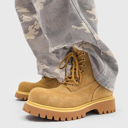 Big Round Toe Yellow Boots Man 2025 Autumn Men Casual Platform Ankle Boots Outdoor Hiking Boots Winter Warm Workwear Shoe Unisex
