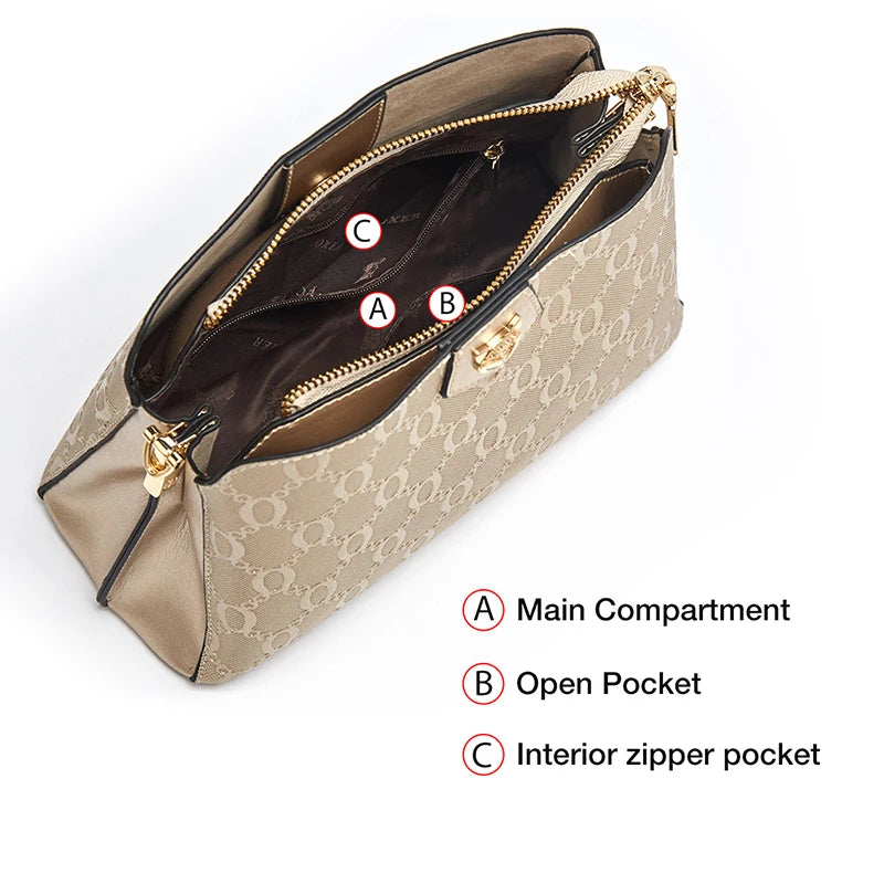 FOXER Cowhide Leather Women's Shoulder Bag Light Luxury Ladies Tote Bag Elegant Female Crossbody Bag Daily Commute Purse