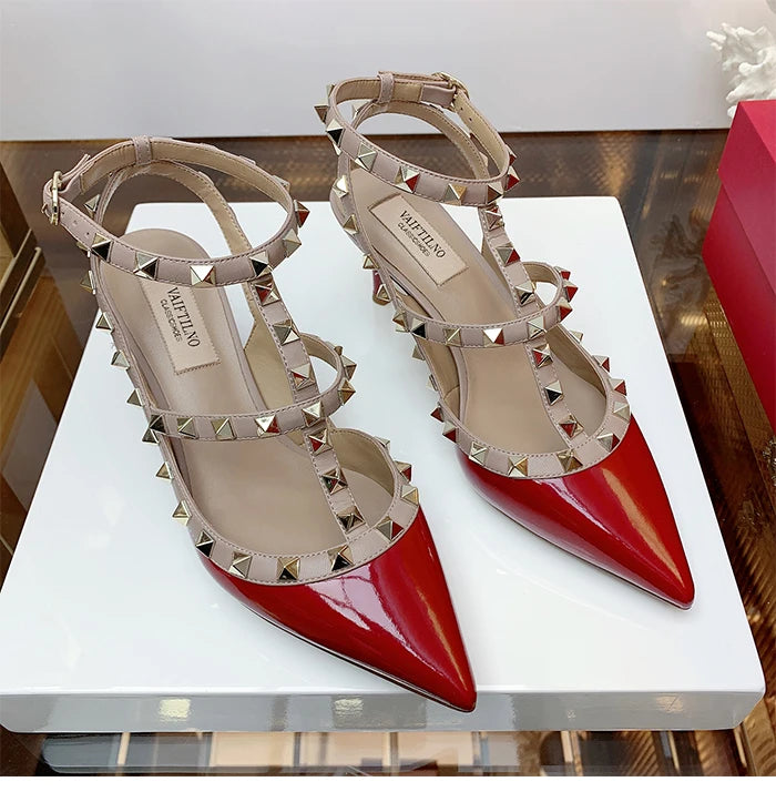 Women's Gladiator sandals Summer 2026 Luxury With Ankle Strap Pointed Toe Fashion Rivet High Heels Party Ladies Shoes Women 10cm