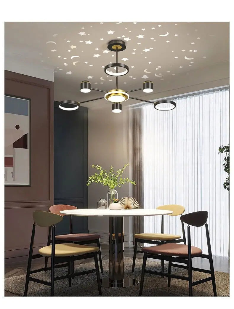 2025 New Chandeliers Romantic Starry Modern Ceiling Light Fixture 6 Lights White Creative Home Stepless Dimmable Ceiling Lamp