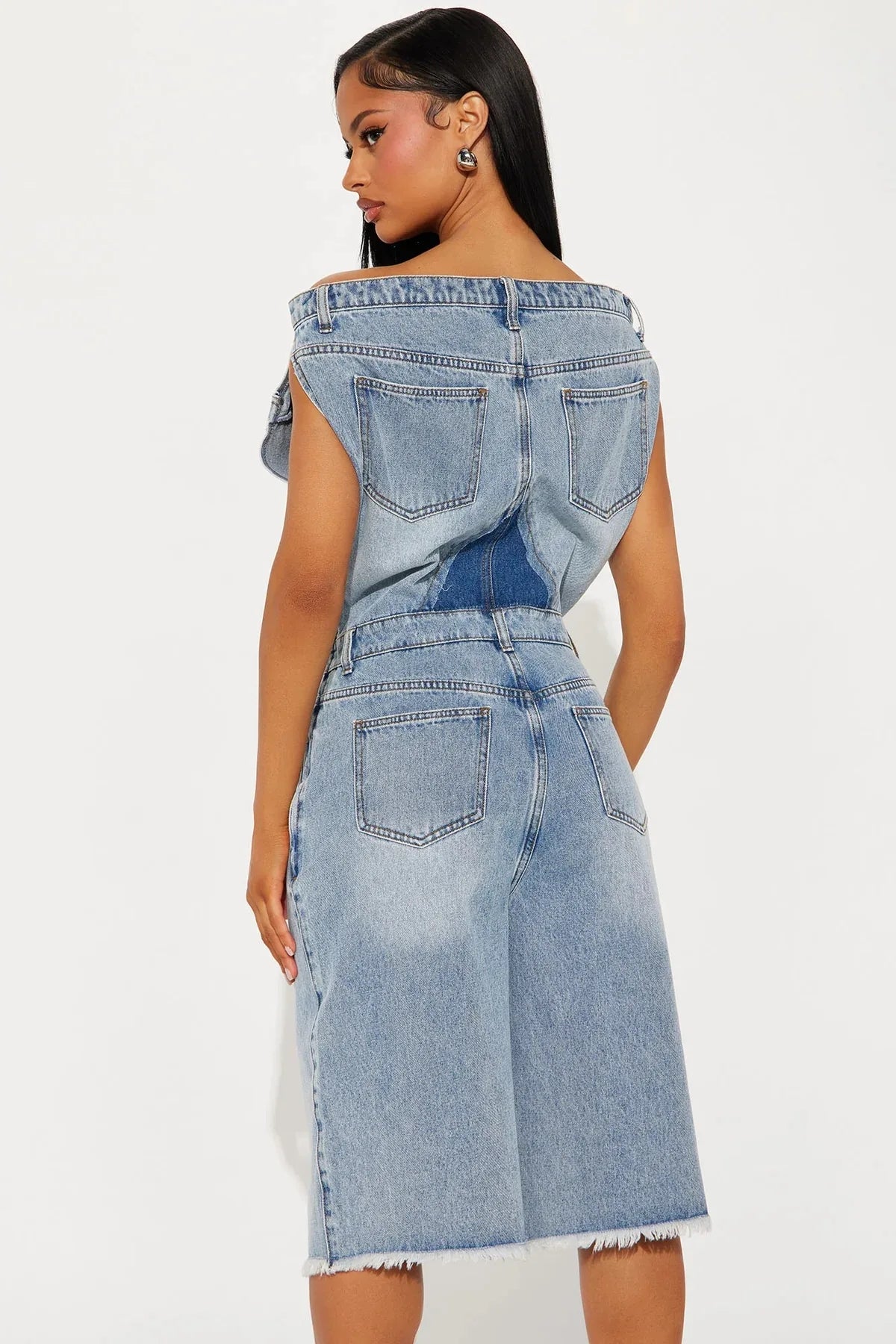 Jumpsuits Women Denim One Piece Short Sleeve Overalls Knee Length Pants Tight Waist Rompers Y2k Streetwear Slash Neck 2026