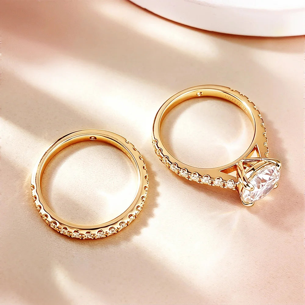 OEVAS 3ct (Total 3.63ct) Round Cut D Color Moissanite Bridal Ring Set Wedding Band 18K Gold Plated 925 Silver Rings Fine Jewelry