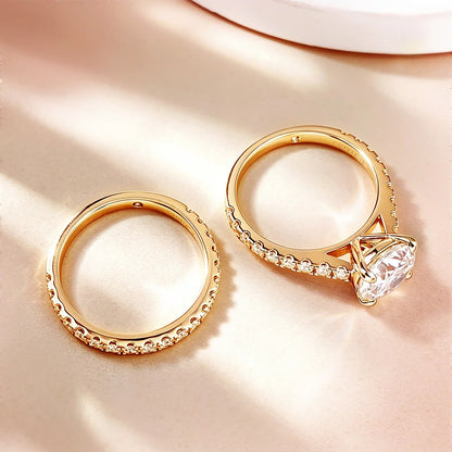 OEVAS 3ct (Total 3.63ct) Round Cut D Color Moissanite Bridal Ring Set Wedding Band 18K Gold Plated 925 Silver Rings Fine Jewelry