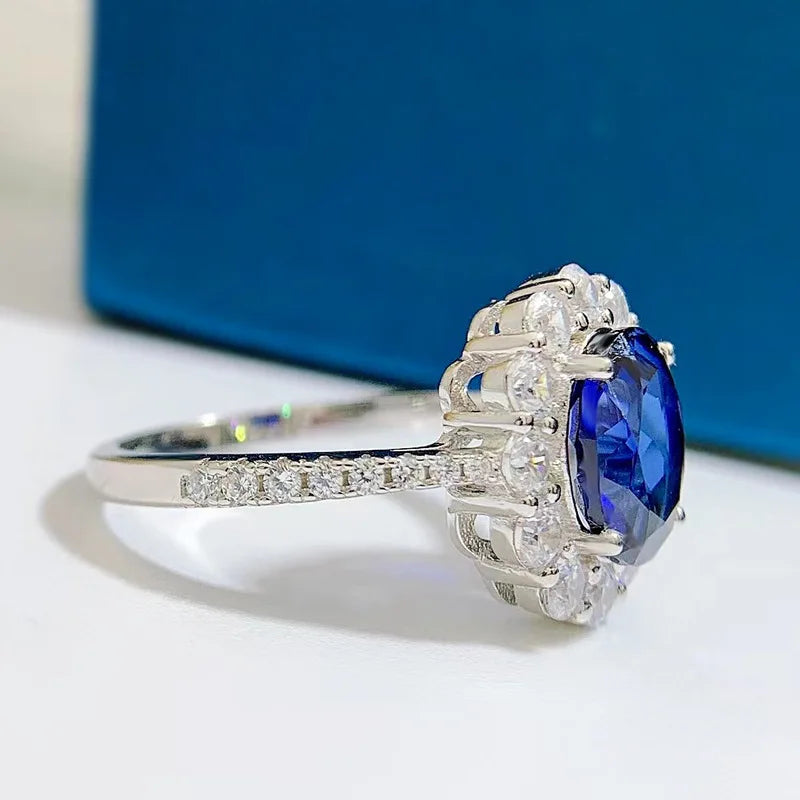 New Luxury white gold solid platinum PT950 cultured sapphire exquisite oval ring for women with high quality