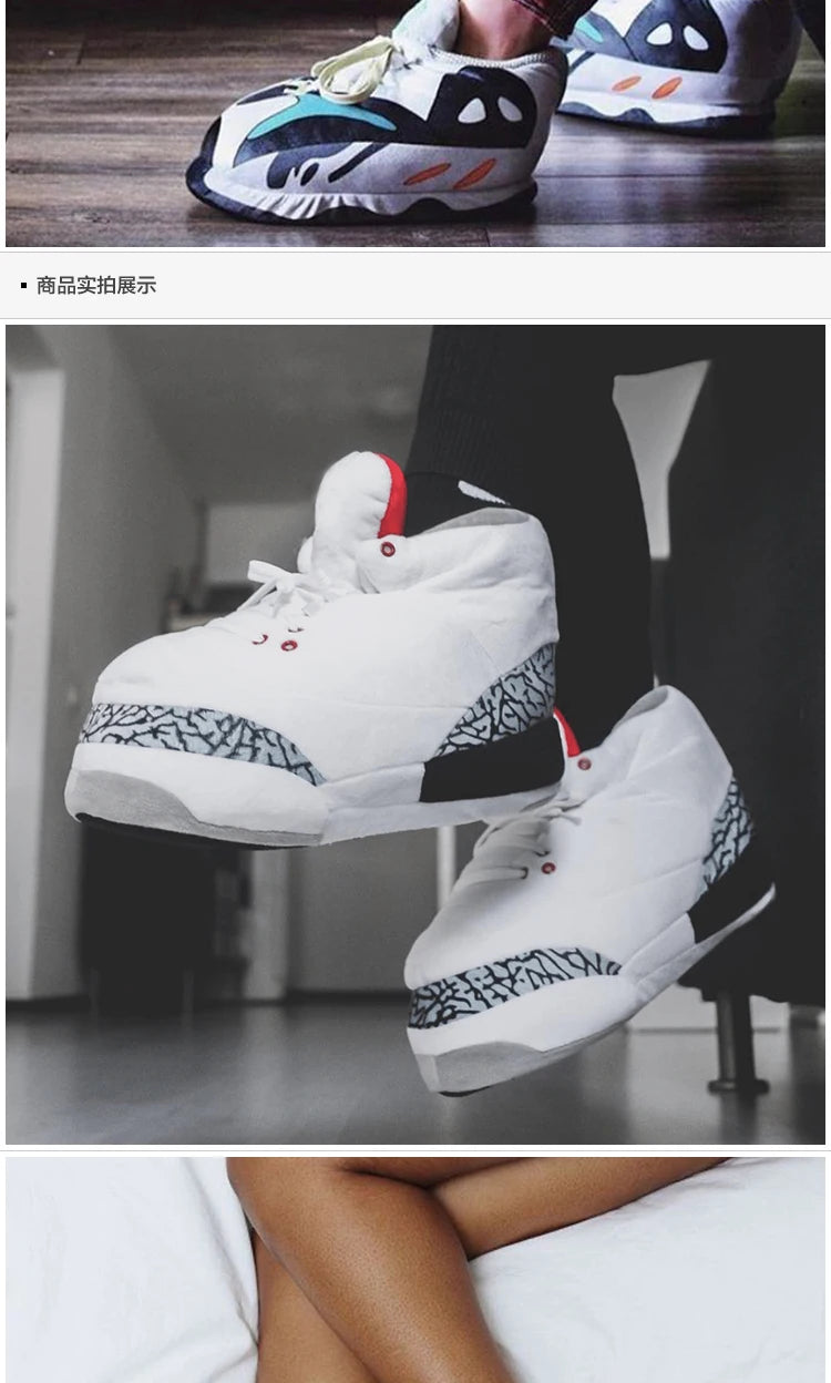 Winter fluffy home slippers Popular on Instagram Soft Non-slip thick sole living room shoes funny High-top warm shoes，men women