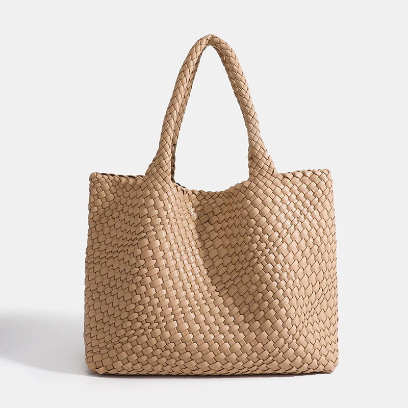 Large-Capacity Designer Knitting Fashion PU Leather Women's Shoulder Bag Handbags for Beach Travel Single-Shoulder Ladies Bag