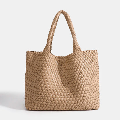 Large-Capacity Designer Knitting Fashion PU Leather Women's Shoulder Bag Handbags for Beach Travel Single-Shoulder Ladies Bag