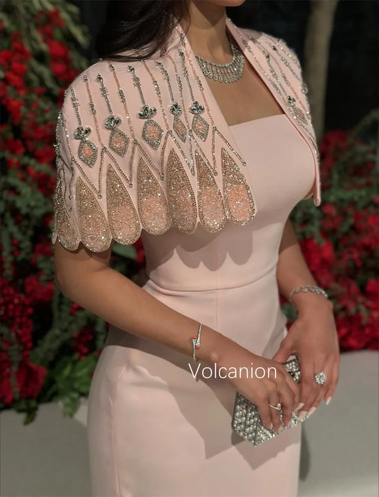 Customized Exquisite Jersey Pleat Sequined Straight Square Neck Long Dresses Bespoke Occasion Cocktail Sparkle Elegant