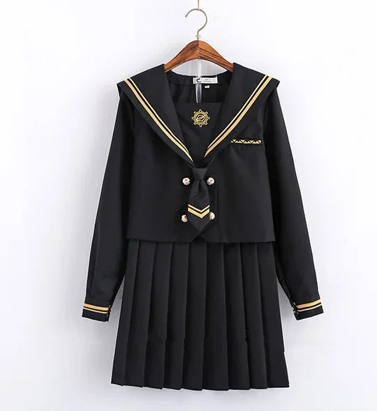 Spring Autumn Long Sleeve Japanese JK Sets School Uniforms Girls Musketeers High School Women Novelty Pleated Skirt Sailor Suits
